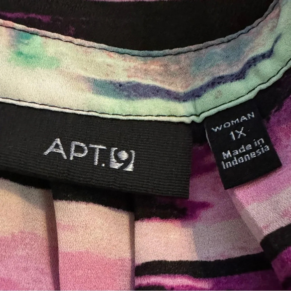 Apt 9 1X Shirt Top Purple Green Striped Button Up Sleeveless V Neck High Low - Picture 6 of 8